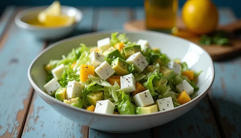 Avocado salad with egg and cheese