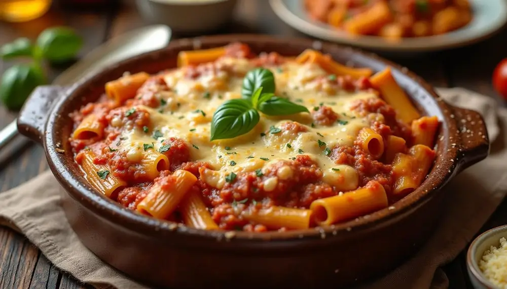 Baked rigatoni with meat and béchamel sauce